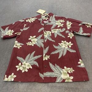 Tommy Bahama Shirt Men Small Red Silk Hibiscus Honeymoon Camp Floral Loop Collar